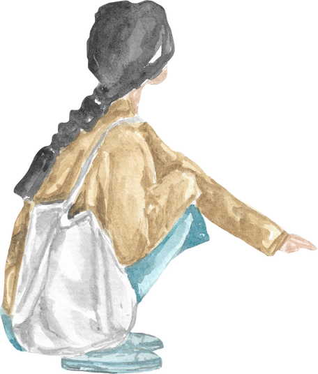 Sitting College Girl Style Painting
