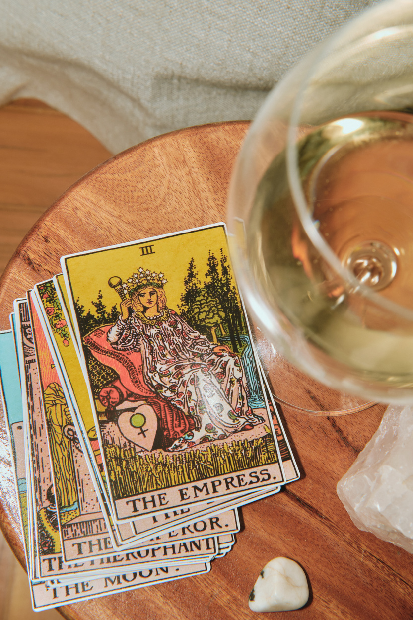 Tarot Cards with Glass of Wine 